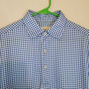 Donald Ross Short Sleeve Button Up Shirt Blue Plaid Mens Size Small